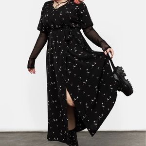 Black floral maxi wrap dress
